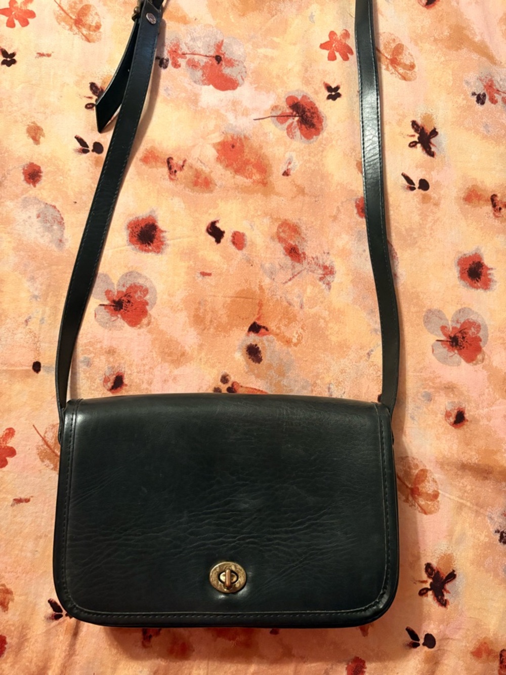 Classic Black Leather Turn-Lock Crossbody Bag